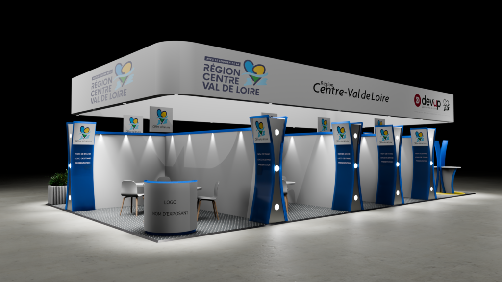 Stand 3D moderne pour une exposition de la région Centre-Val de Loire
