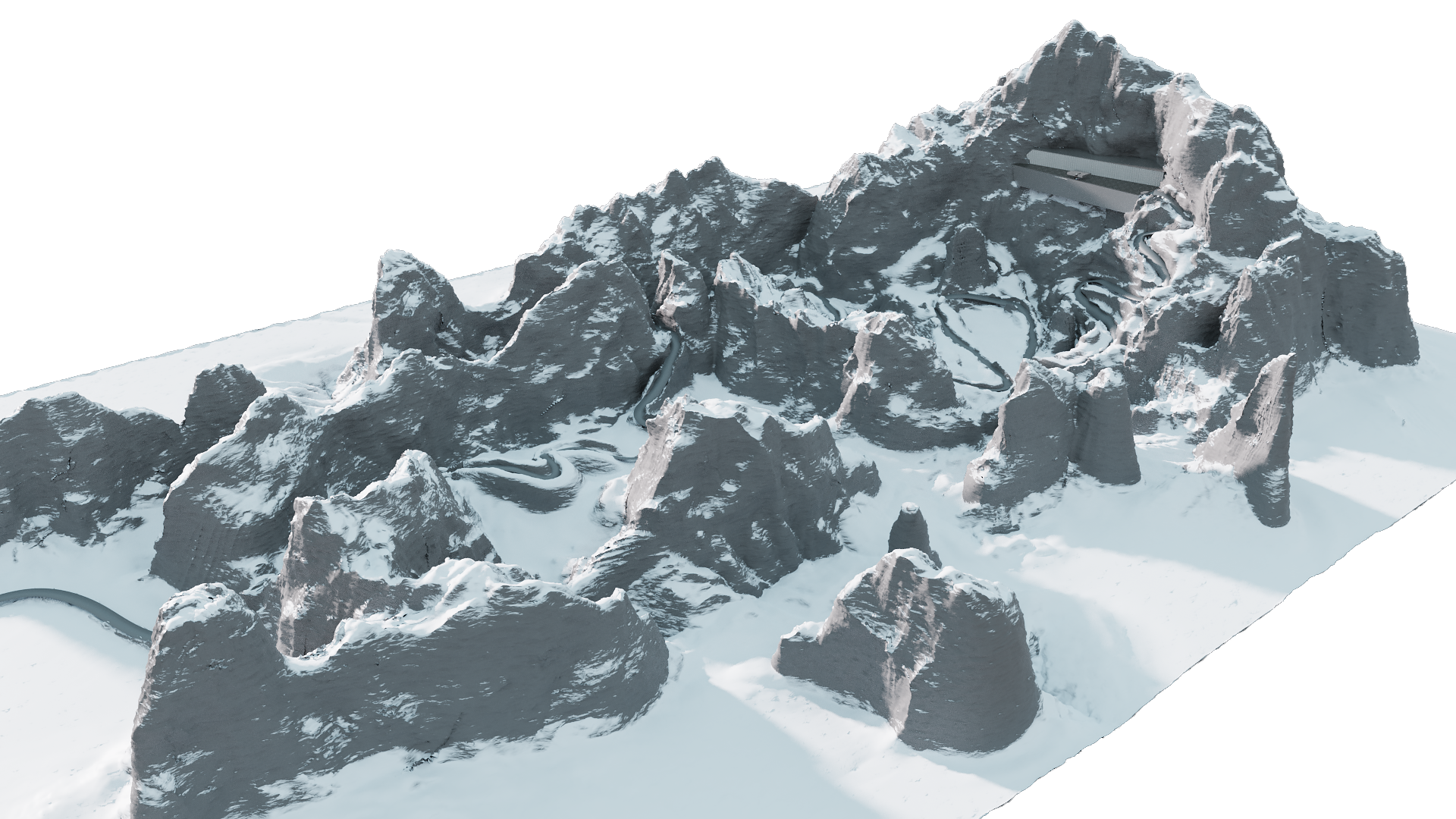 Vue 3D en perspective de la chaîne de montagnes