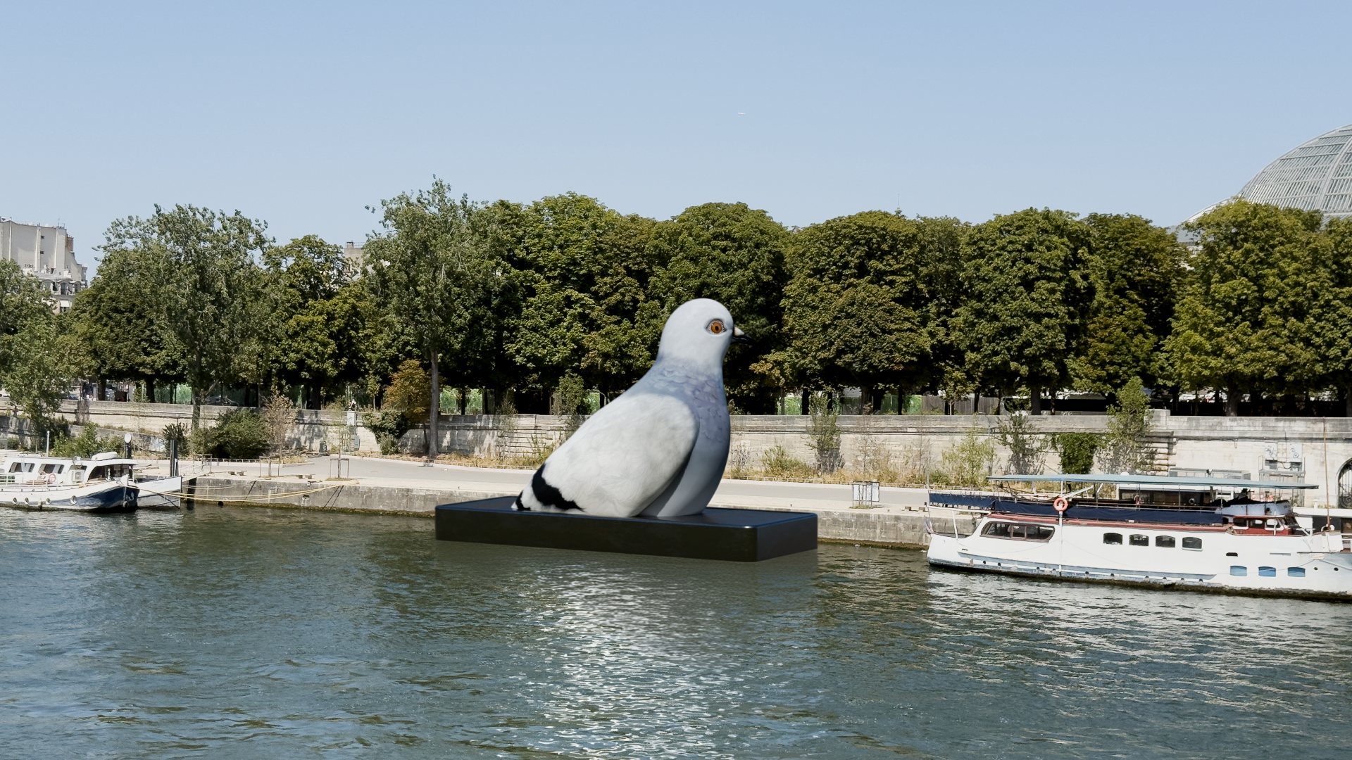 Travail de texturing haute définition sur la sculpture Pigeon 10 m